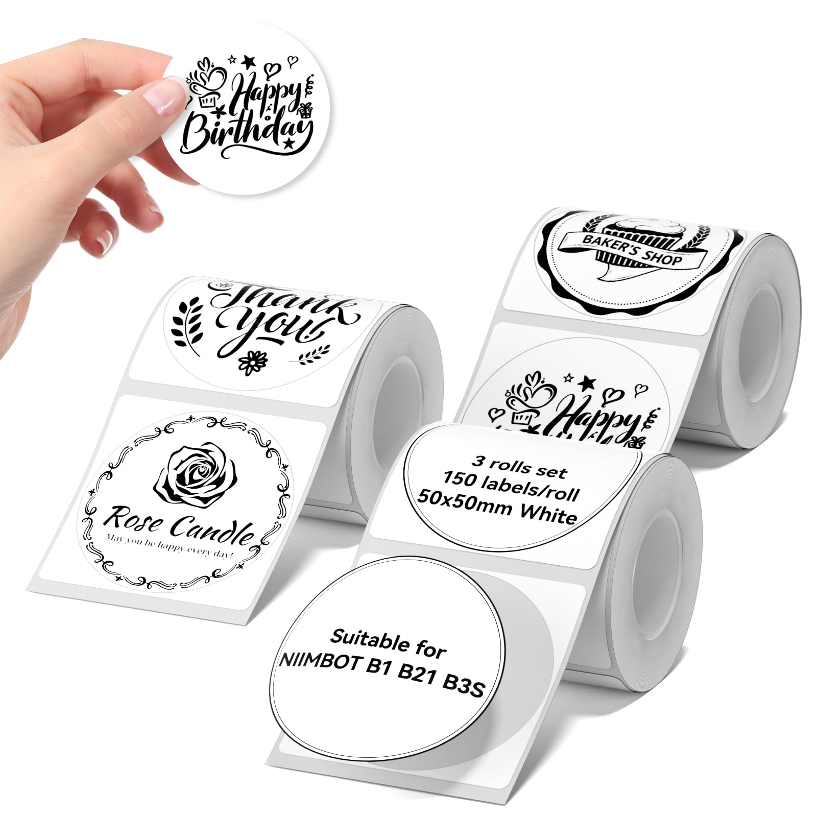 NIIMBOT Labels for B1/B2/B21/B31/K3 Sticker Printer, 50x50mm, White Round