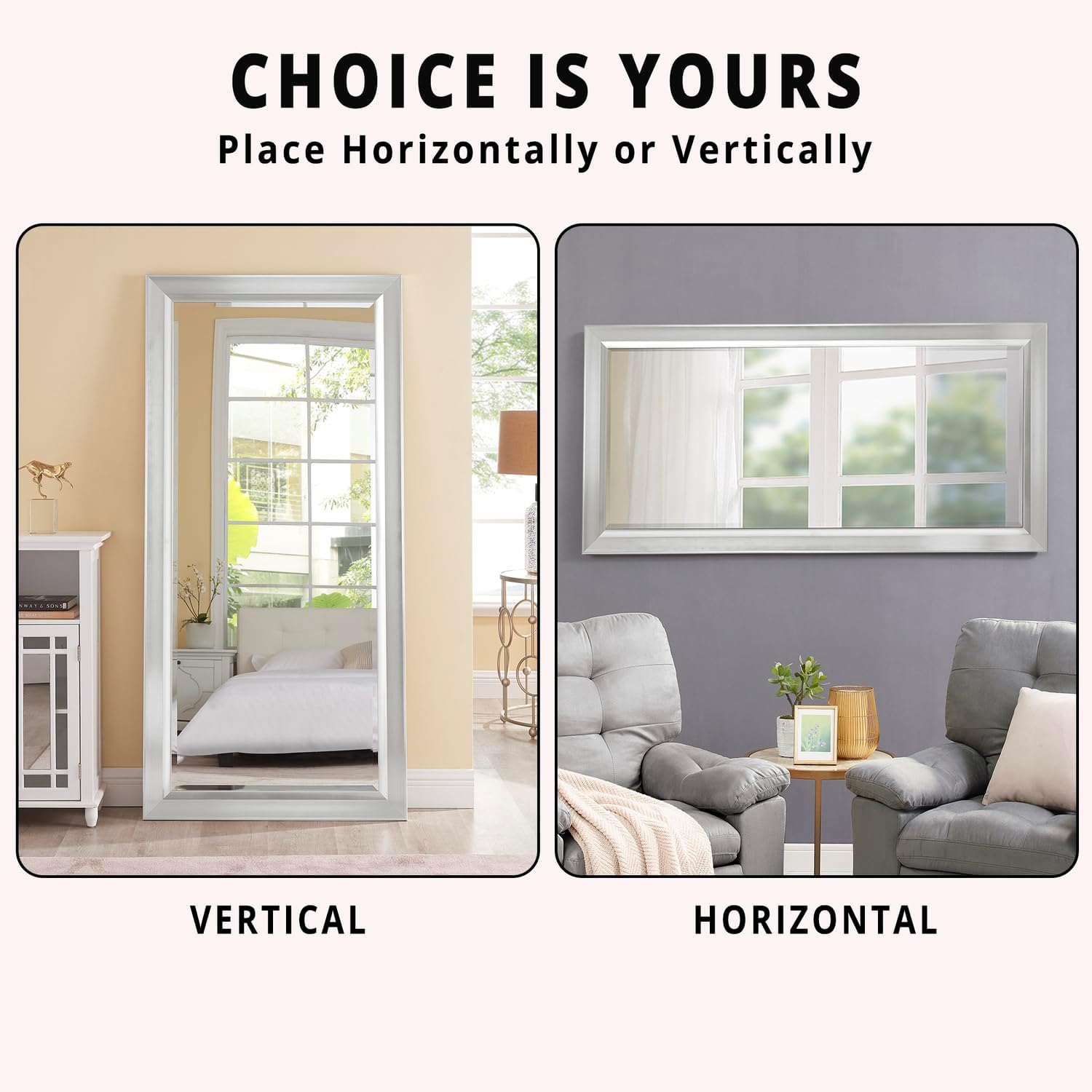 Naomi Home Full Length Floor Mirror 66"×32" – Large Standing Mirror for Bedroom, Dressing Room, or Entryway – Leaning or Wall-Mounted Oversized Mirror for Women, Home Décor & Vanity Use