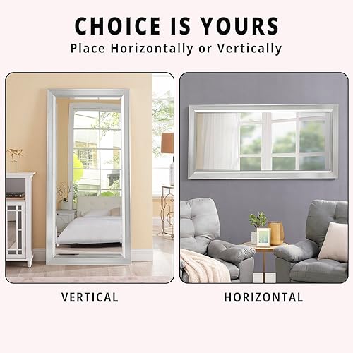 Miniatura 5 de Espejo grande de longitud completa con marco biselado, espejo grande y rectangular, espejos enormes para dormitorio gran tamaño XL, color plateado,