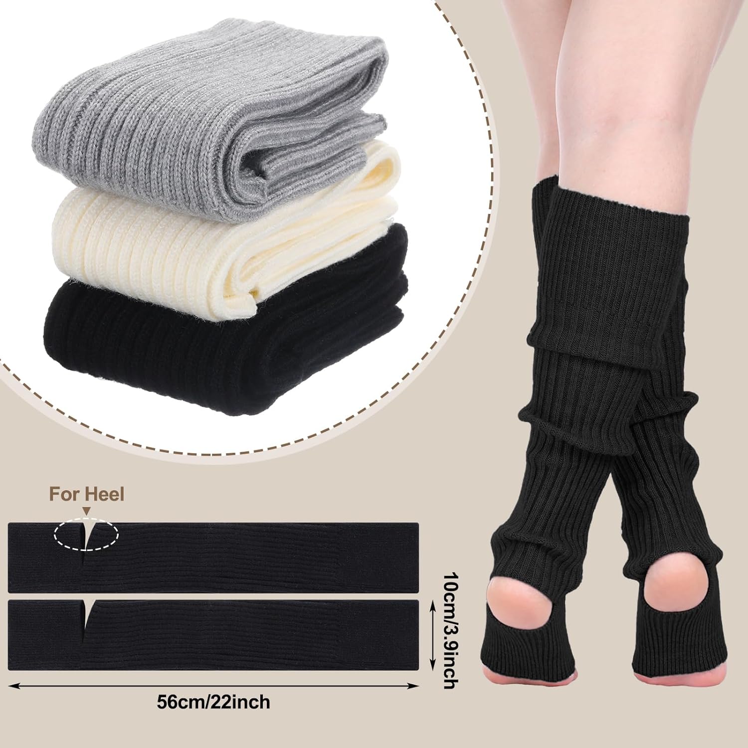 3 Pairs Cashmere Winter Dance Leg Warmers Wool Knitted Stirrup Leg Warmers for Women Girls Ballet Dance Yoga - Image 3