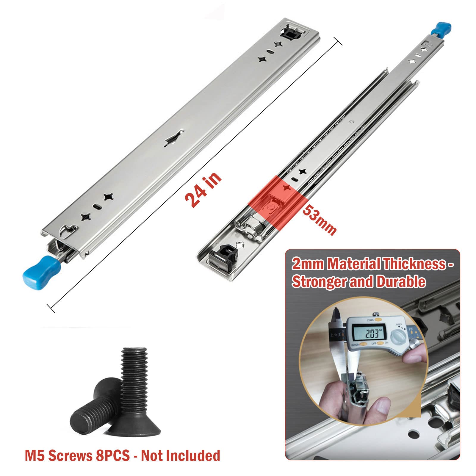 Knape and Vogt KV8455FM B20 8455FM Series Soft-Close Full Extension with Overtra, Anochrome