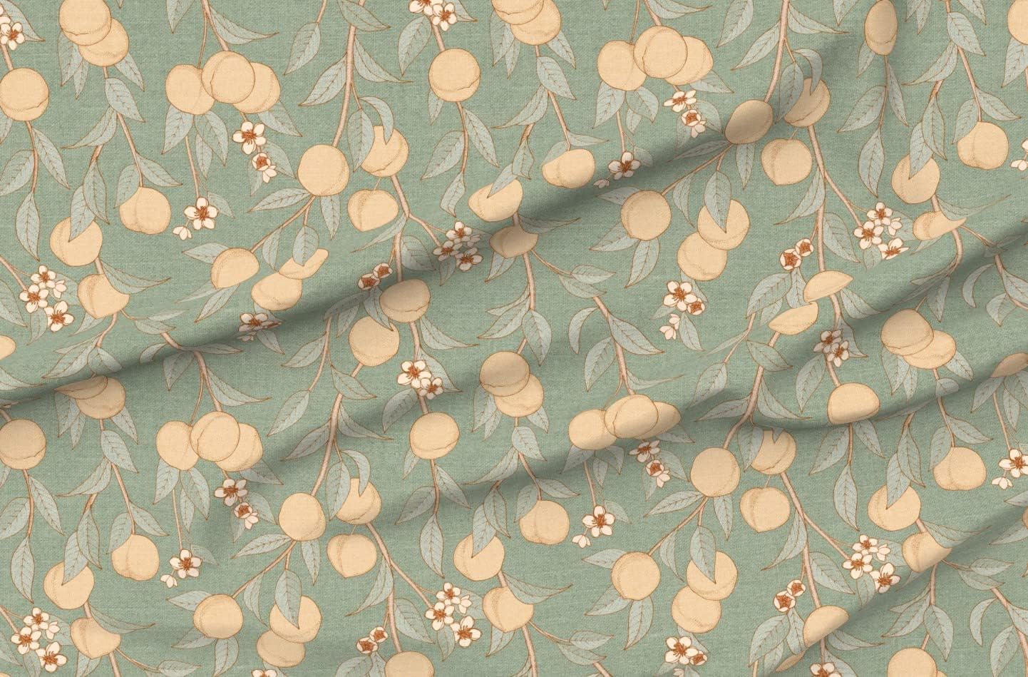 Spoonflower Fabric - Chinoiserie Orchard Vintage Botanical Peaches Nectarines Antique Printed on Petal Signature Cotton Fabric Fat Quarter - Sewing Quilting Apparel Crafts Decor