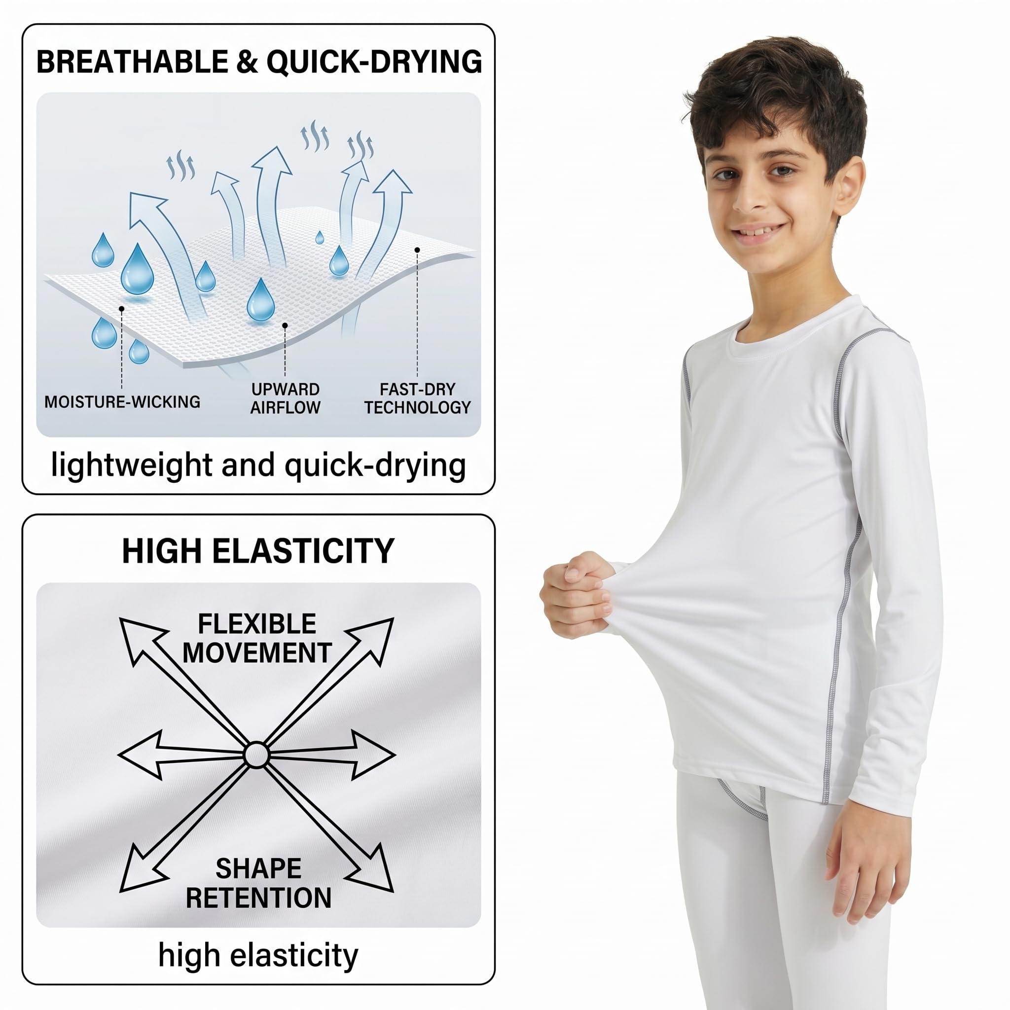 LANBAOSI Maglia a Compressione per Ragazzi Camicie a Compressione per Bambini Maglietta Intima Sportiva Strato di Base Layer Top Camicia Traspirante ad Asciugatura Rapida per Allenamento, Ciclismo