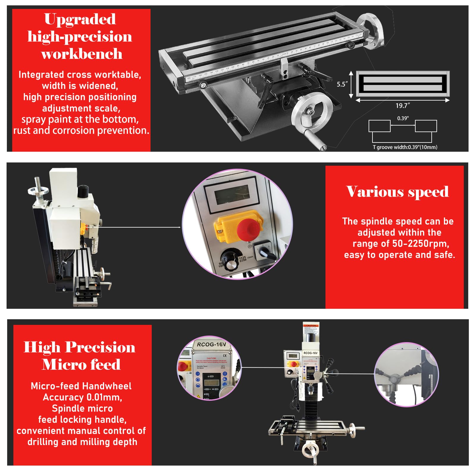 WYDDDARY Mini Precision Drilling and Milling Machine 600W Mill/Drill Brushless Motor Machine High Precision Variable Speed 50-2250rpm Drilling and Milling with MT2 Taper 110V