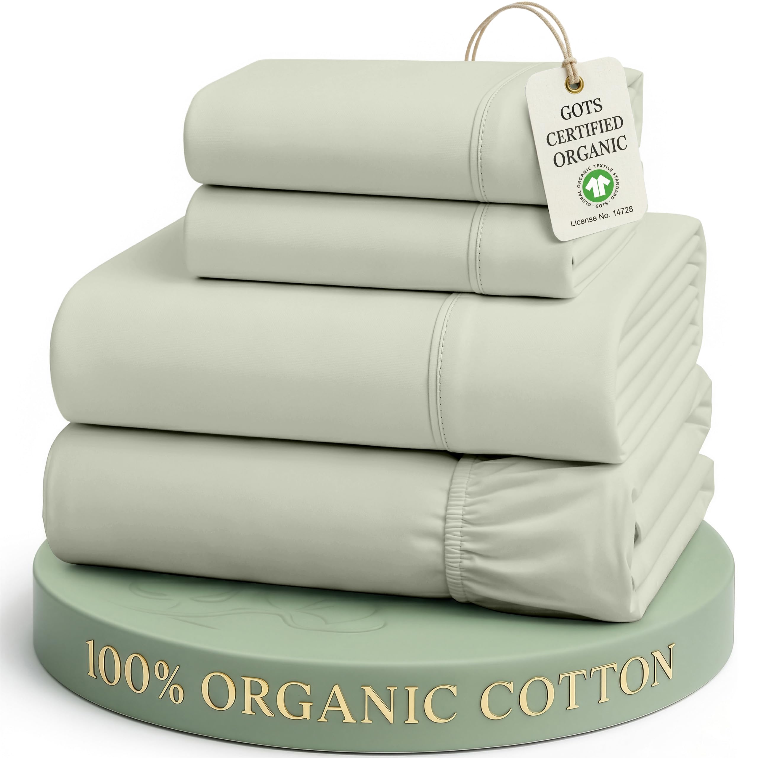 100% Organic Cotton Mineral King-Sheets Set, 4-Piece Pure Organic Cotton Long Staple Percale Weave Ultra Soft Best Bedding Sheets for Bed, Breathable, GOTS Certified, Fits Mattress Upto 15" Deep