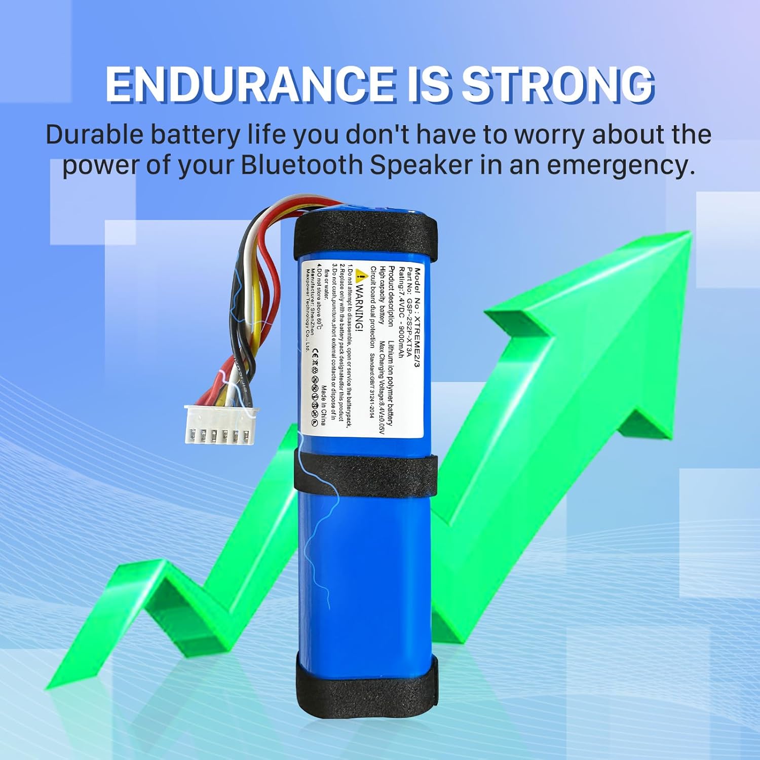 Battery for Xtreme 2, 2025 Upgrade High Capacity 7.4V 9000mAh Li-Polymer Battery Replacement Compatible with Xtreme 2, Xtreme 3 Waterproof Bluetooth Speaker, (Part No: GSP-2S2P-XT3A) - Image 6