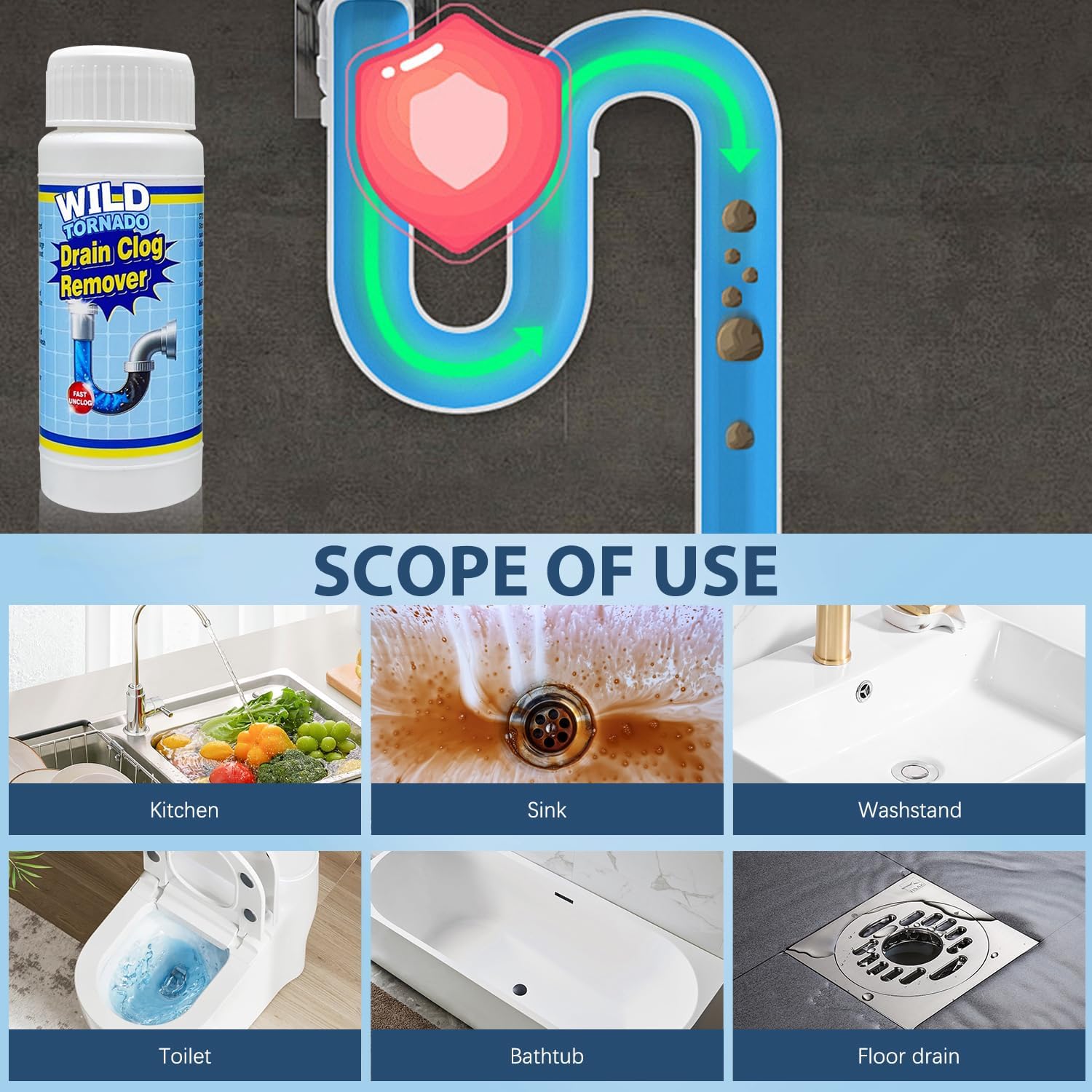 4PCS Wild Tornado Pipe Dredge,Strong Drain Cleaner for Kitchen, Powerful Sink Cleaner for Kitchen Toilet Pipeline Quick Cleaning Tool