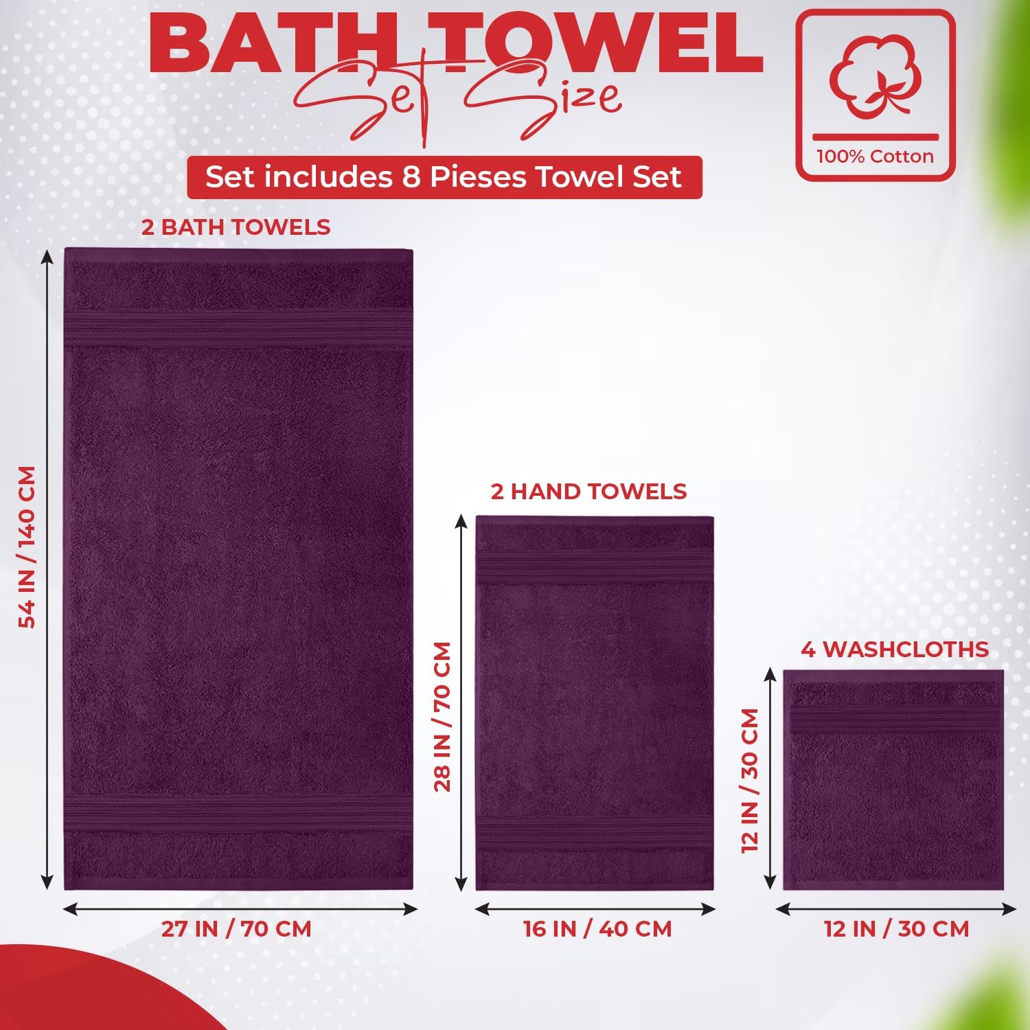 RIVERSIDE 10 Pc Towel Bundle – Includes 2 Bath Sheets (35x70”) + 8 Pc Towel Set [2 Bath Towels (27x54”), 2 Hand Towels (16x28”), 4 Washcloths (12x12”)] – 100% Cotton, Soft, Absorbent & Durable