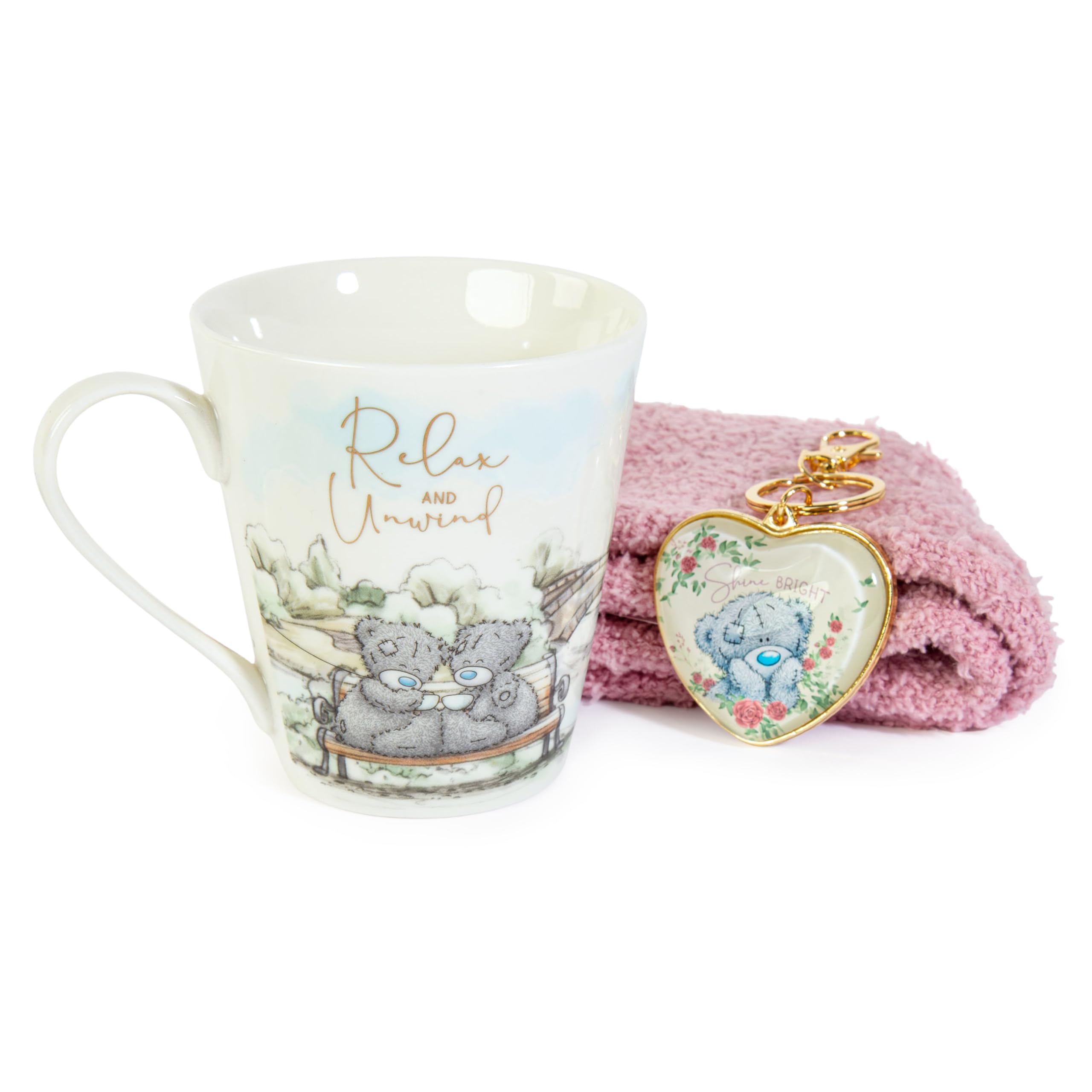 Me To You Pink, White/Colorless Tatty Teddy Socks, Mug & 'Shine Bright' Keyring In Luxury Gift Box - Signature Collection,