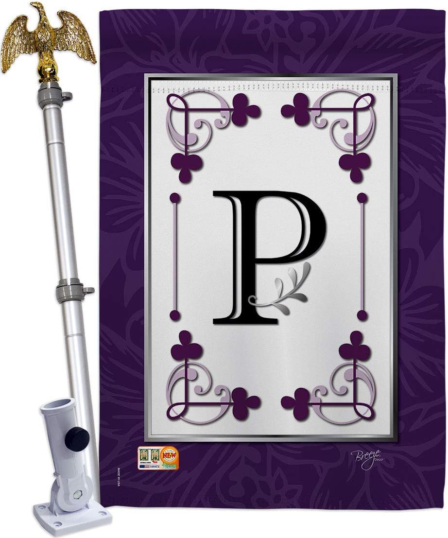 Classic P Initial House Flag Dowel Set Monogram Country Living Simply Beauty Floral Vintage Letter Everday Small Decorative Gift Yard Banner Made In USA 28 X 40