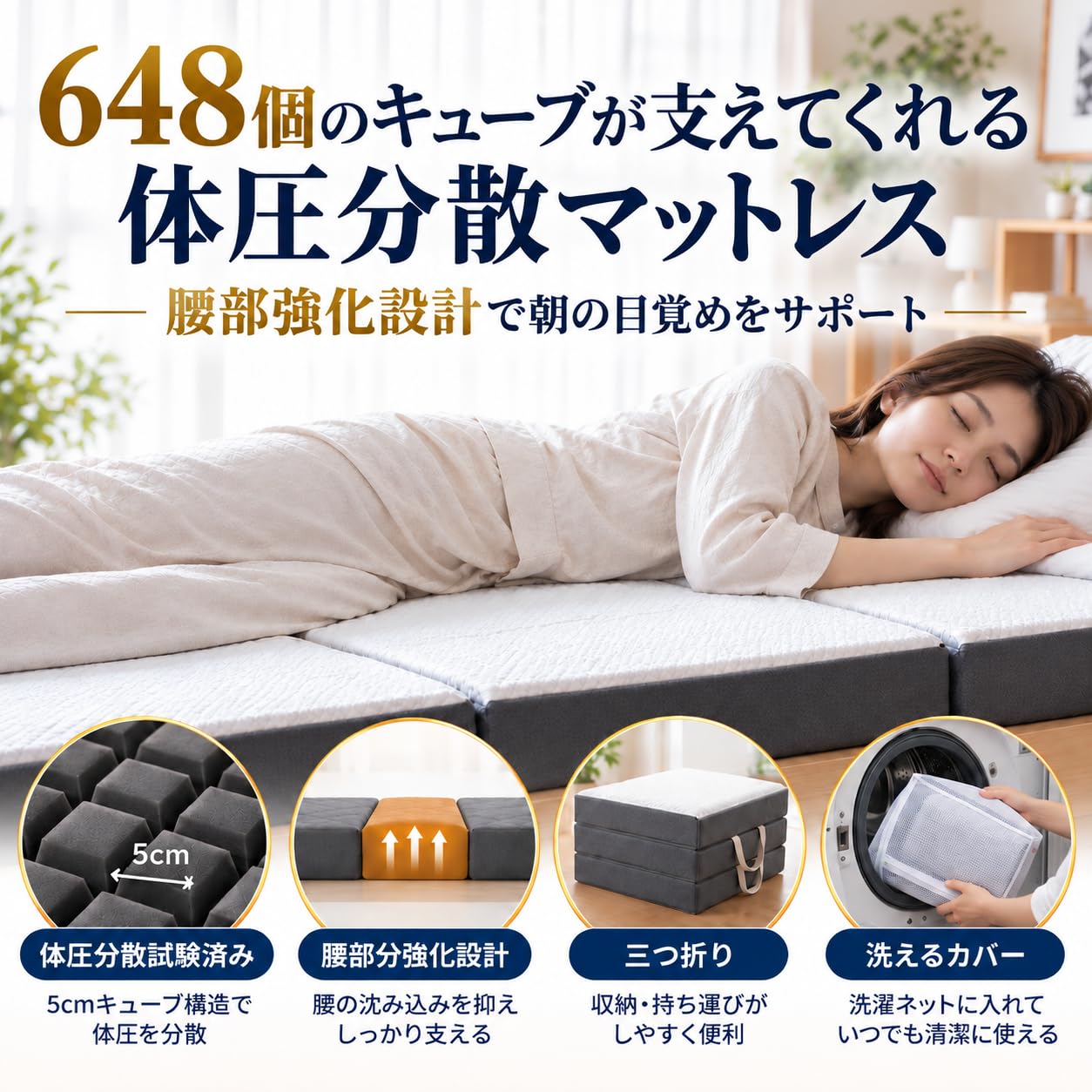 Amazon｜Sleep Design Labo 三つ折りマットレス シングル 648個