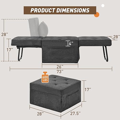 Miniatura 2 de Sofá cama convertible, cama otomana plegable multifunción 4 en 1 con respaldo ajustable, moderna silla extraíble para sala de estar, apartamento,