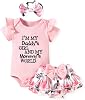 HIHA Infant Baby Girl Summer Clothes Letter Print Bodysuit Floral Shorts Outfit with Headband