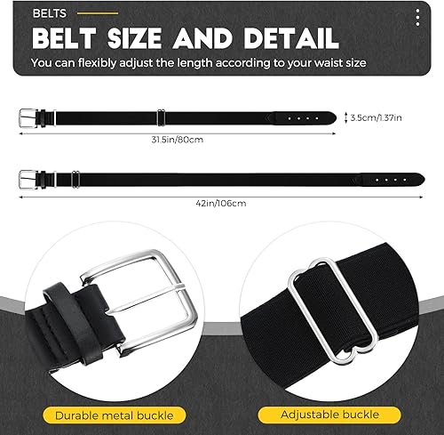 Miniatura 3 de SATINIOR Conjunto combinado de 3 pares de calcetines de béisbol y 3 cinturones para jóvenes y adultos para béisbol y sóftbol y calcetines (negro,