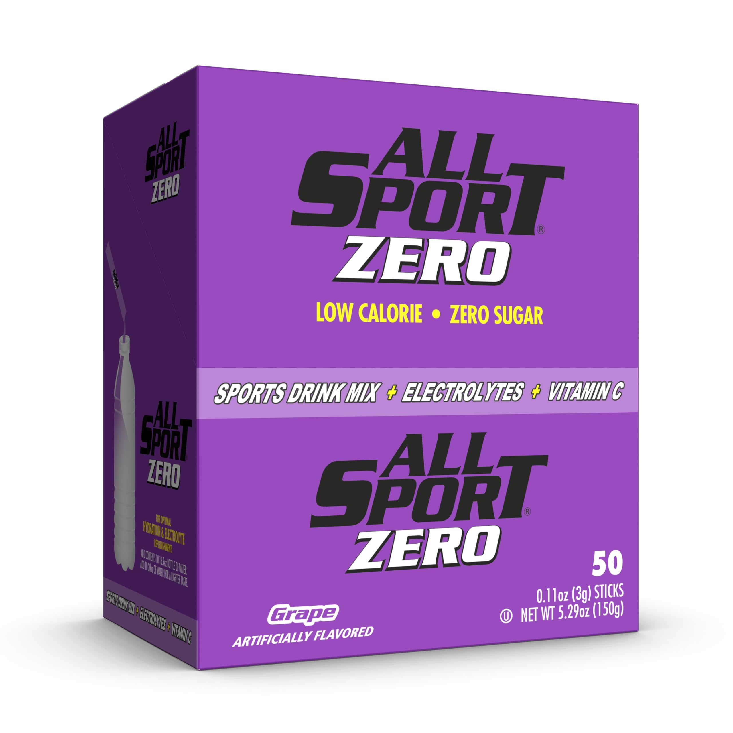 All Sport Powder Hydration Sticks, Zero Calorie, Performance Electrolyte Drink Mix, Sugar Free, Grape, 50 Ct box