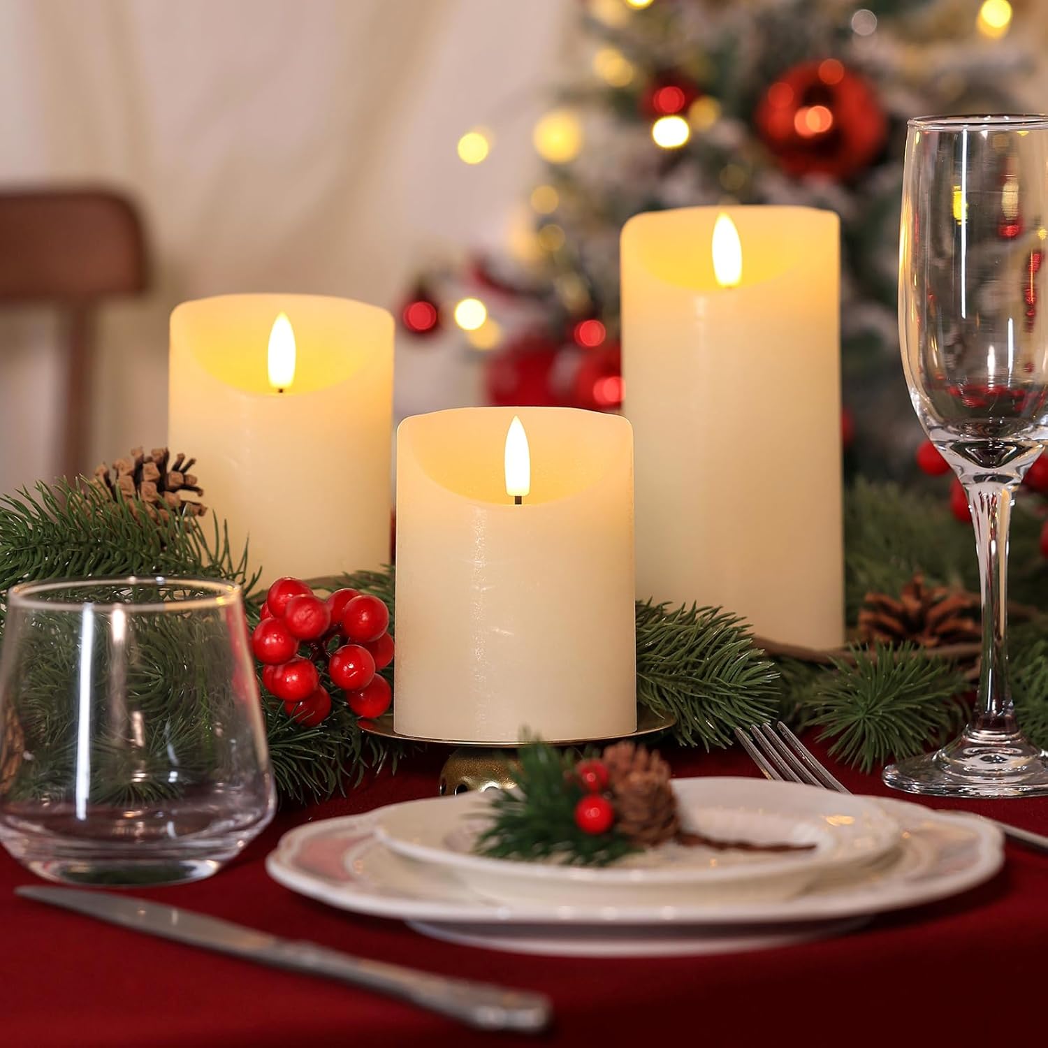 Flameless Candles with Remote, Real Wax Battery Operated Candles with Timer, 3D Wick Ivory Fake LED Candles for Christmas Gifts Home Decor Party Wedding, D3 x H4/5"/6", Set of 3