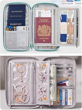 Multifunctional, Secure,Practical, RFID Family Passport Holder, Travel Wallet Travel Document Organizer, Three-Layer Design, Strong storage Function(Orange