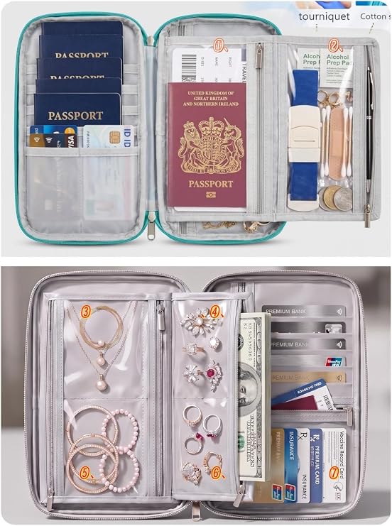 Multifunctional, Secure,Practical, RFID Family Passport Holder, Travel Wallet Travel Document Organizer, Three-Layer Design, Strong storage Function(Orange
