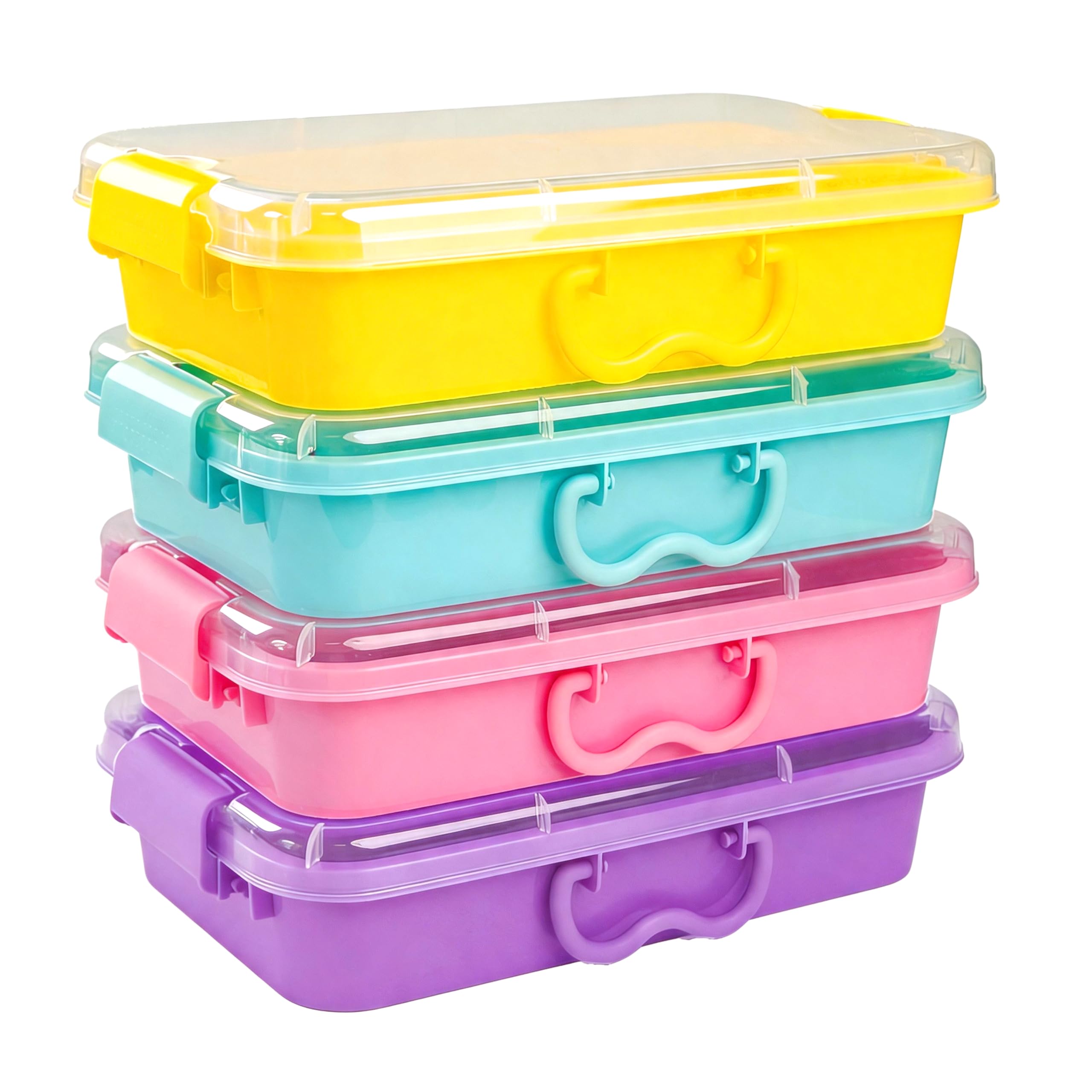 Carolart 4 Pack 12.8 Inch Plastic Storage Bins, Stackable Sensory Bin