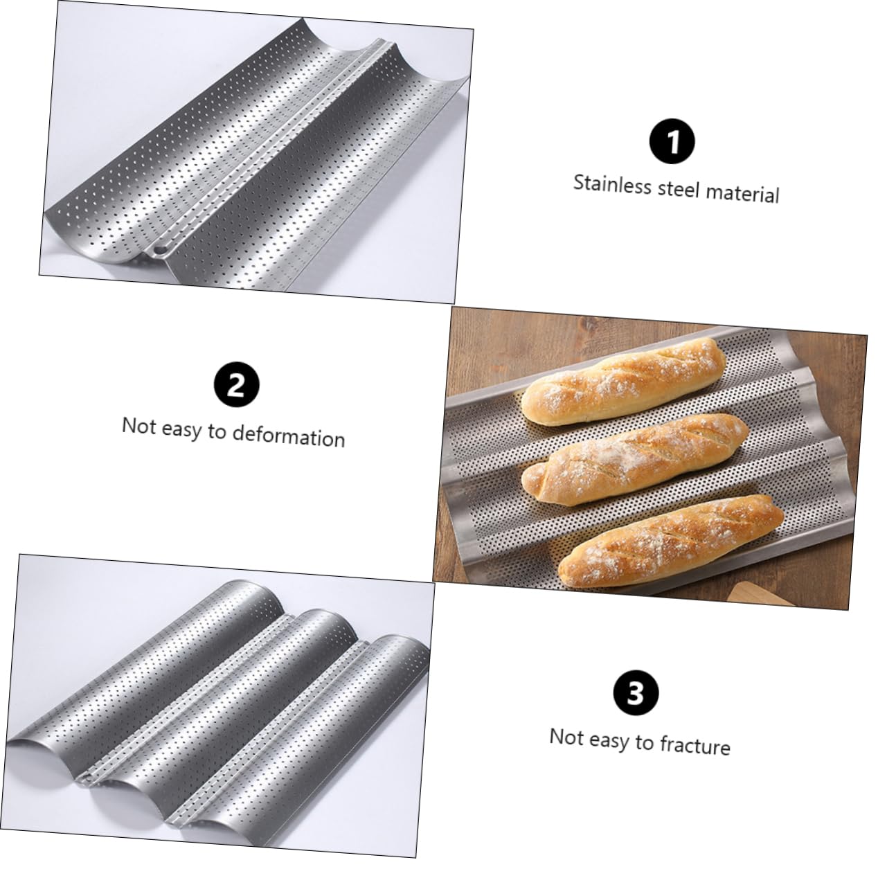 Moldes para Hornear Baguette de Acero Inoxidable Plata, 2 Piezas Superficie Lisa y Multiusos para Panadería y Tienda de Postres