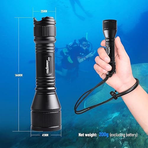Miniatura 5 de ORCATORCH Luz de buceo D550 - Linterna submarina de 1000 lúmenes con 3 modos, linterna sumergible impermeable IP68 con correa de muñeca para buceo