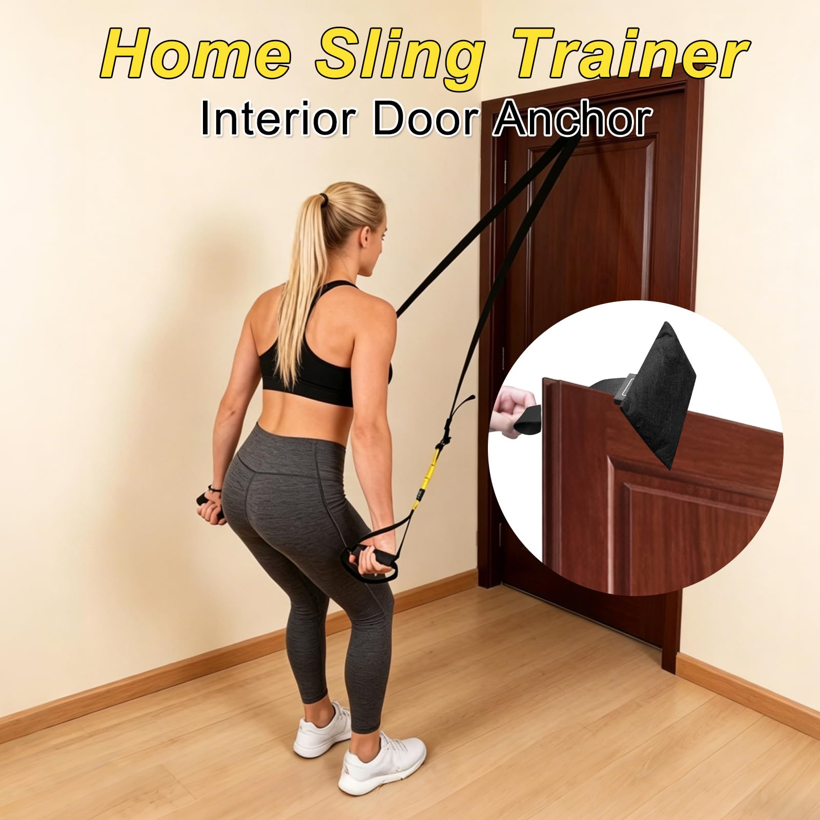Kit per Allenamento a Sospensione, Allenamento in Sospensione con Ancoraggio per Porta, Sling Trainer Set, Fitness Da Casa, Outdoor Fitness Gym, per Indoor e Outdoor, Nero e Giallo