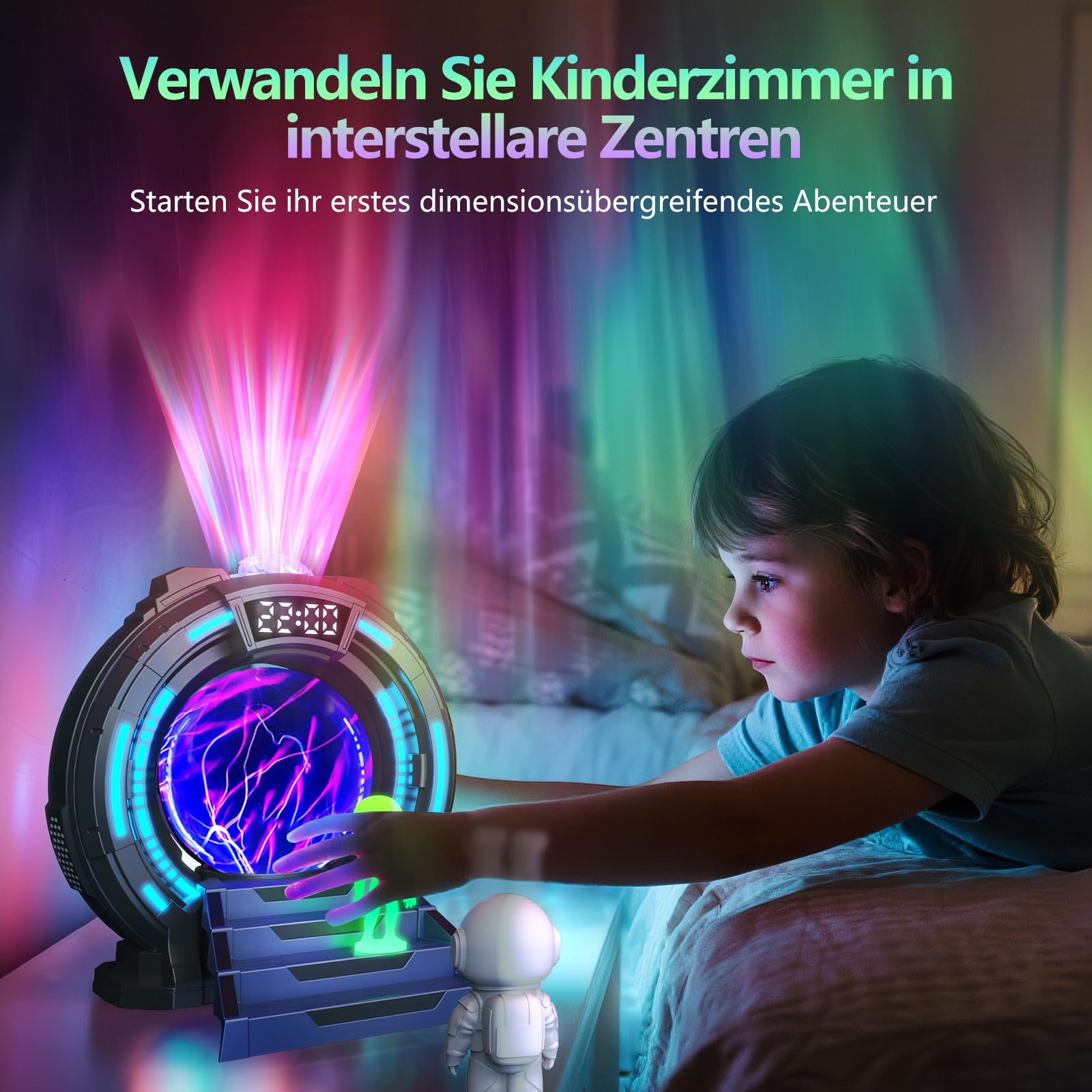 Galaxy Projector,Sternenhimmel Projektor Aurora Lampe mit 8 Polarlichtern & 8 Weißrauschen, Astronaut Projektor mit Plasma Ball, Bluetooth Lautsprecher,Creative Lighting,Einschlafhilfe & Entspannung