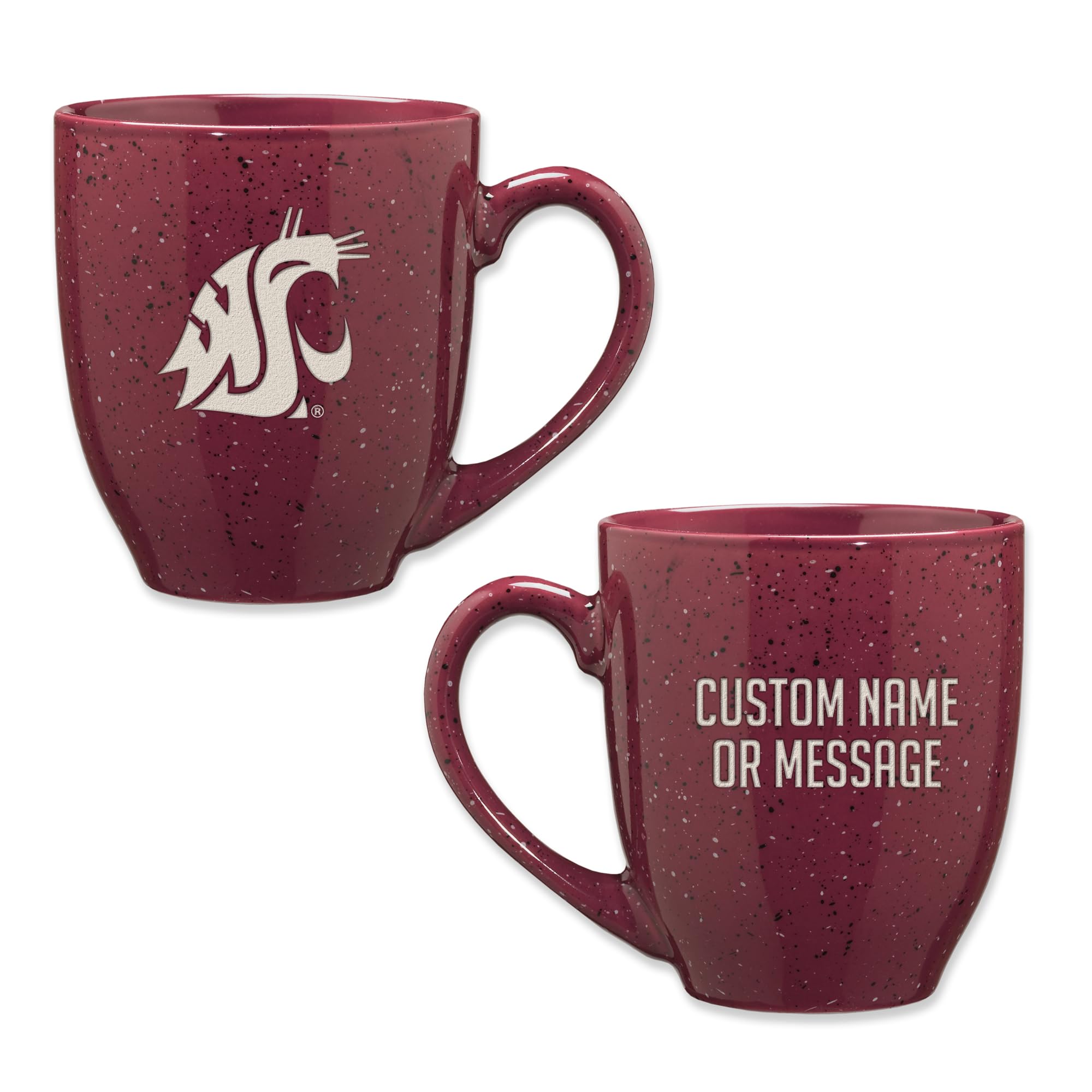 Rico Industries NCAA Washington State Cougars - WSU Maroon Personalized 16 oz Team Color Laser Engraved Speckled Ceramic Coffee Mug