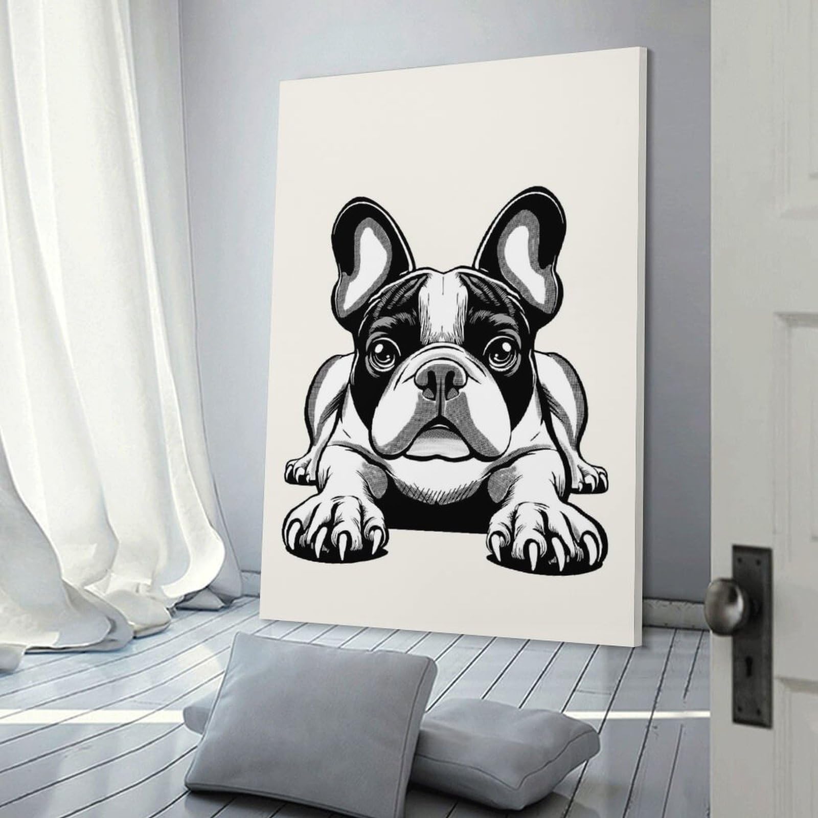 Junmoney Decorative Canvas Print French Bulldog(3), 24x36inch(60x90cm), for Entrance Walls, Hall Decor Or Foyers, A Stylish Accent for Home Entrances