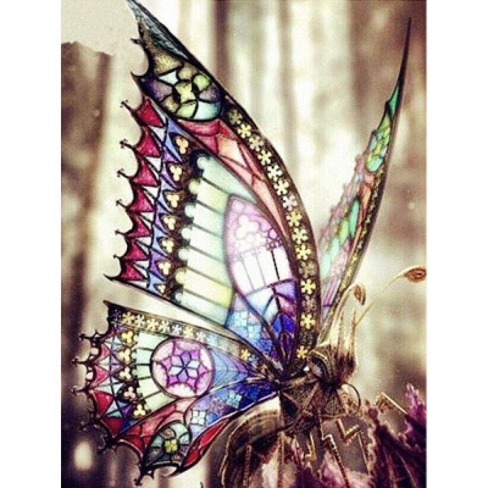 Broderie diamant 5D fleur vintage et papillon pour décoration murale - Kit mosaïque 30x40cm