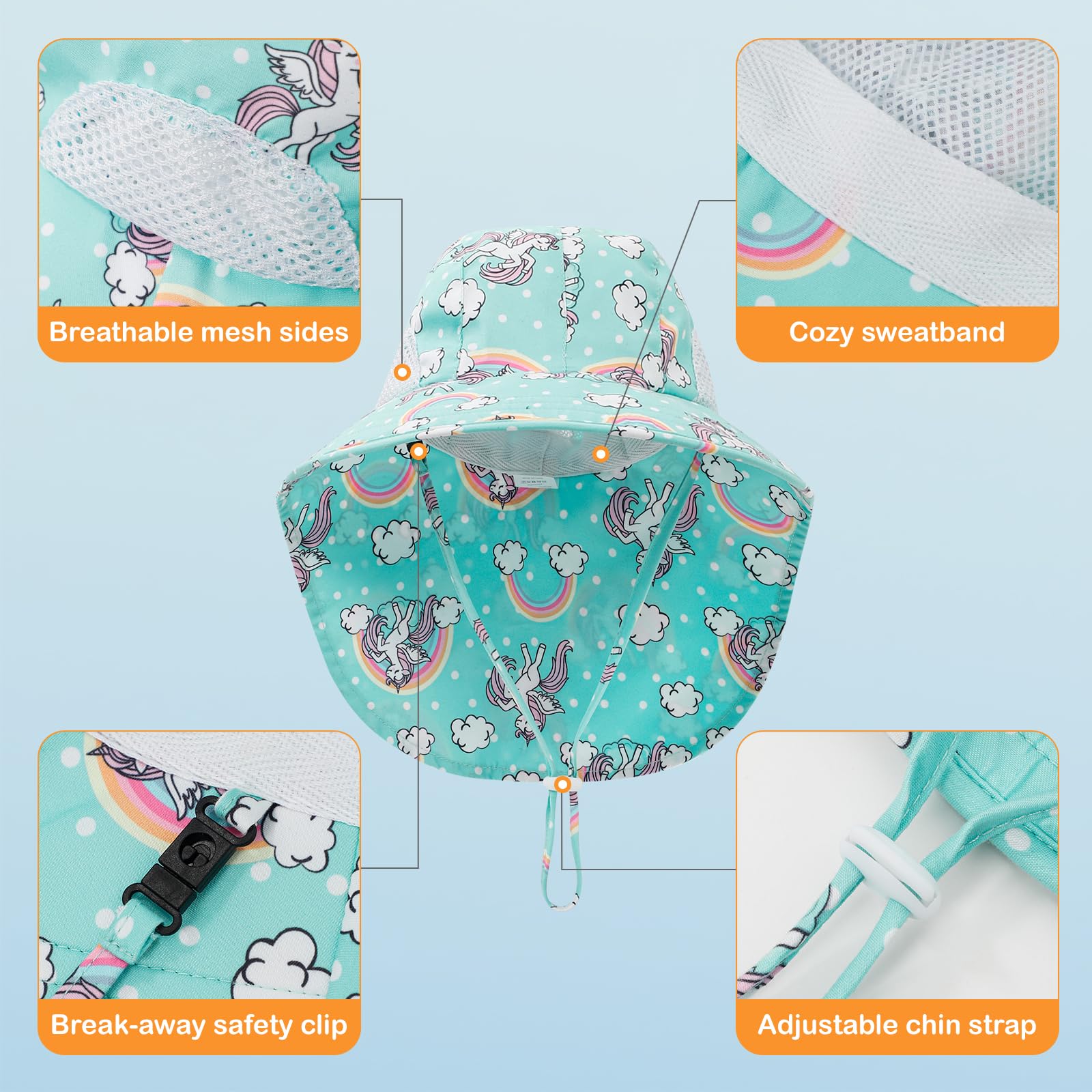MASOCIO 2 Pcs Baby Sun Hat Toddler Summer Hats Neck Cover with Adjustable Head Drawstring and Chin Strap for Kids 6 Months-6 Years — view 4