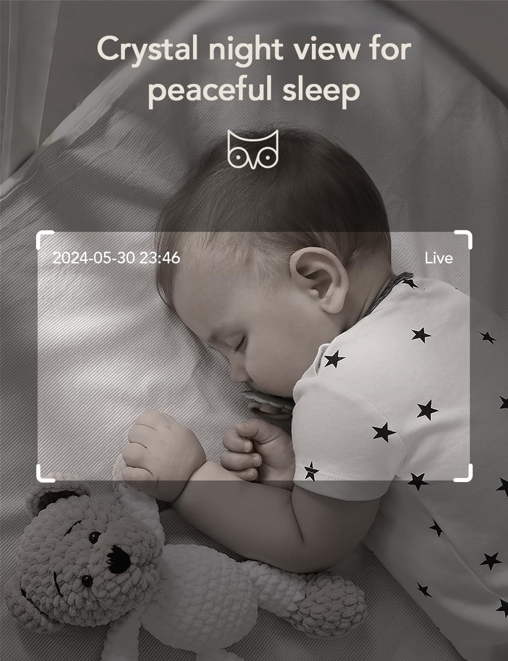 nooie 2K Baby Monitor Video e Audio, 5GHz Telecamera Bambini, Visione notturna, Audio Bidirezionale, Riconoscimento dei Pianti/Suoni e Temperatura, Tracciamento AI del Movimento, Funziona con Alexa