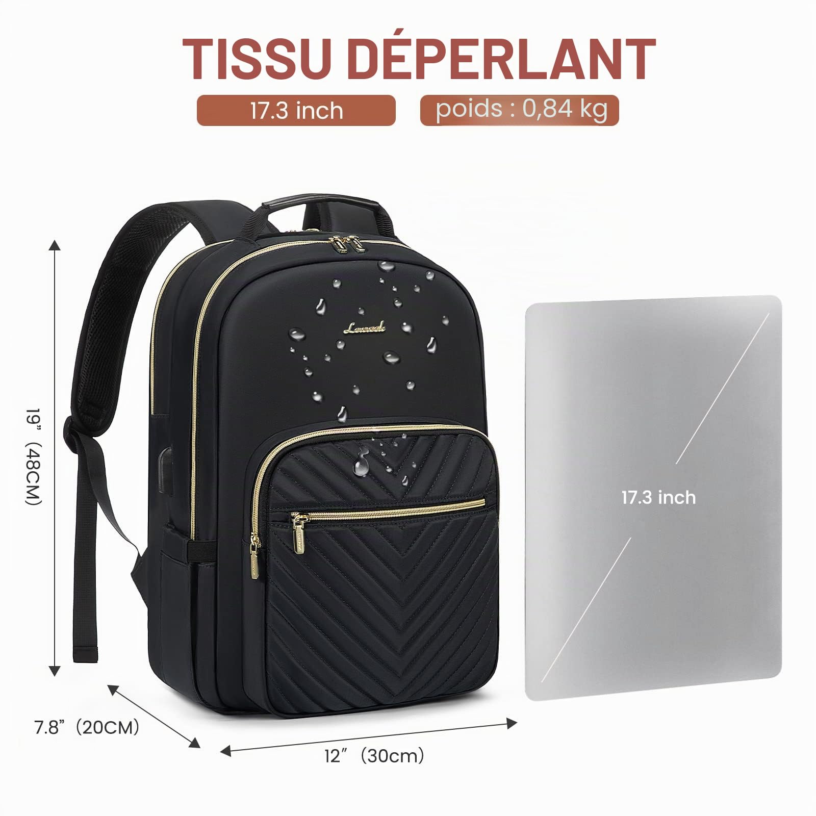 LOVEVOOK Sac à dos Ordinateur Portable Femme 14 15.6 17 18Pouces, Sac a dos Feminin Impermeable Elegant,Sac à dos Femme Antivol,Sac à Dos Grande Capacité Avec USB Port, Pour Collège Affaire Scolaire
