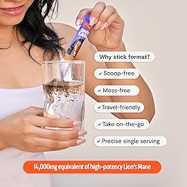 FreshCap Lions Mane Powder 14,000 mg - Lion\'s Mane Mushroom Powder, 31% Beta-Glucans Nootropic Lions Mane Extract High Potency 14:1 for Memory, Focus & Clarity - Brain & Cognitive Support (20 Sticks)