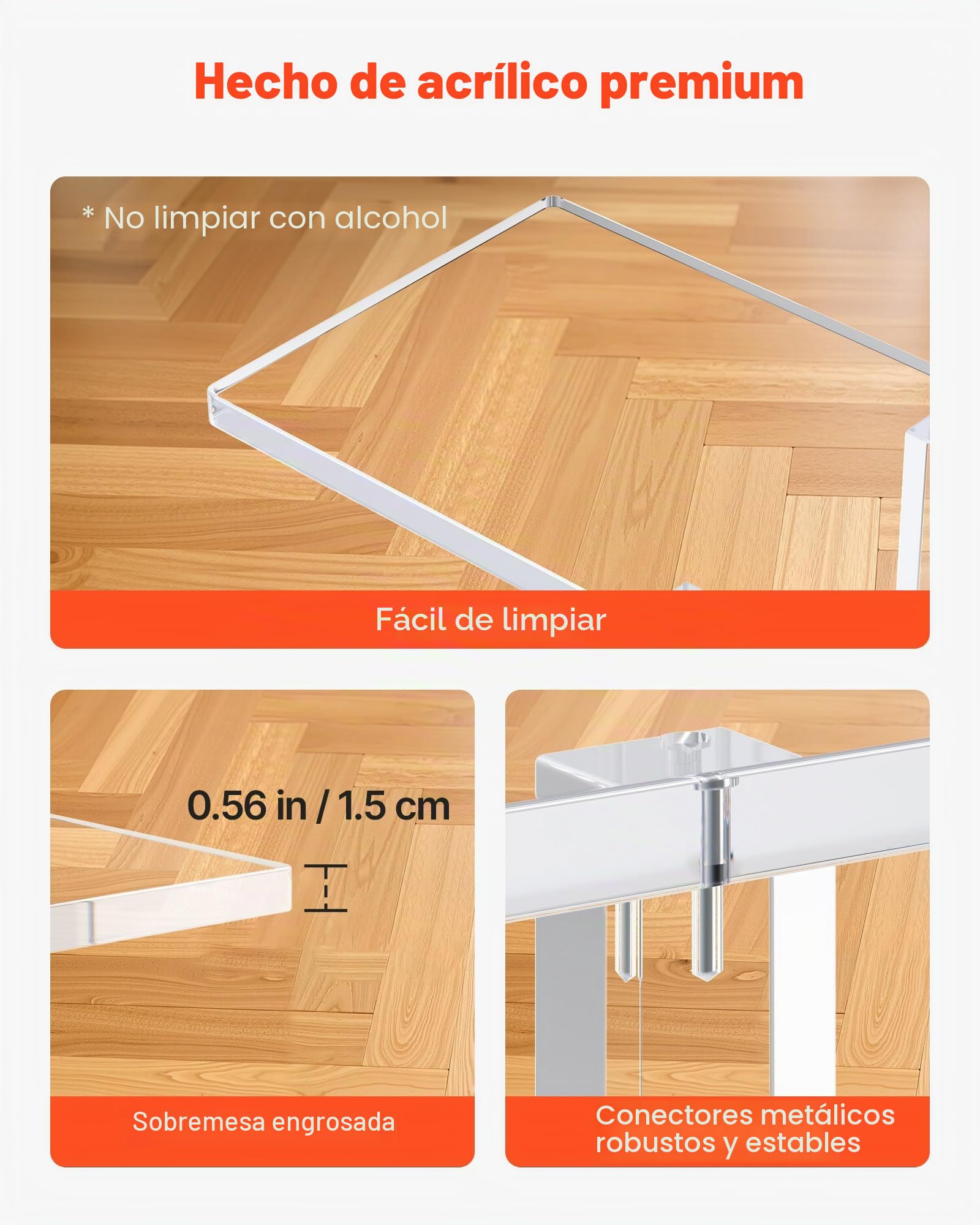 VEVOR Mesa Auxiliar de Acrílico de 2 Niveles, Mesita Lateral Estrecha 19,3 x 100 x 80 cm, Mesita de Noche Rectangular Carga de 10 kg, para Recibidor, Pasillo, Sala de Estar, Entrada, Transparente