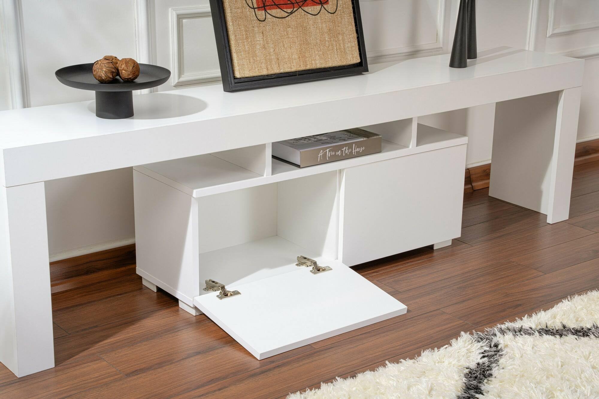 Dmora - Mobile porta TV Govone, Credenza da soggiorno, Armadio basso per TV, Base parete attrezzata, 180x31 h50 cm, Bianco
