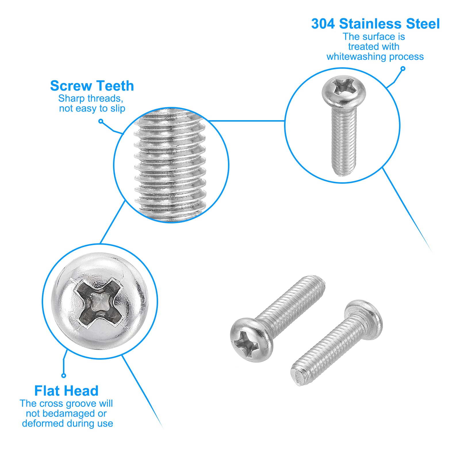 PATIKIL Phillips Pan Head Screws, 30 Pack M4-0.7 x 16mm 304 Stainless Steel 18-8 Full Thread, Pan Head Machine Phillips Drive Screw - Image 3