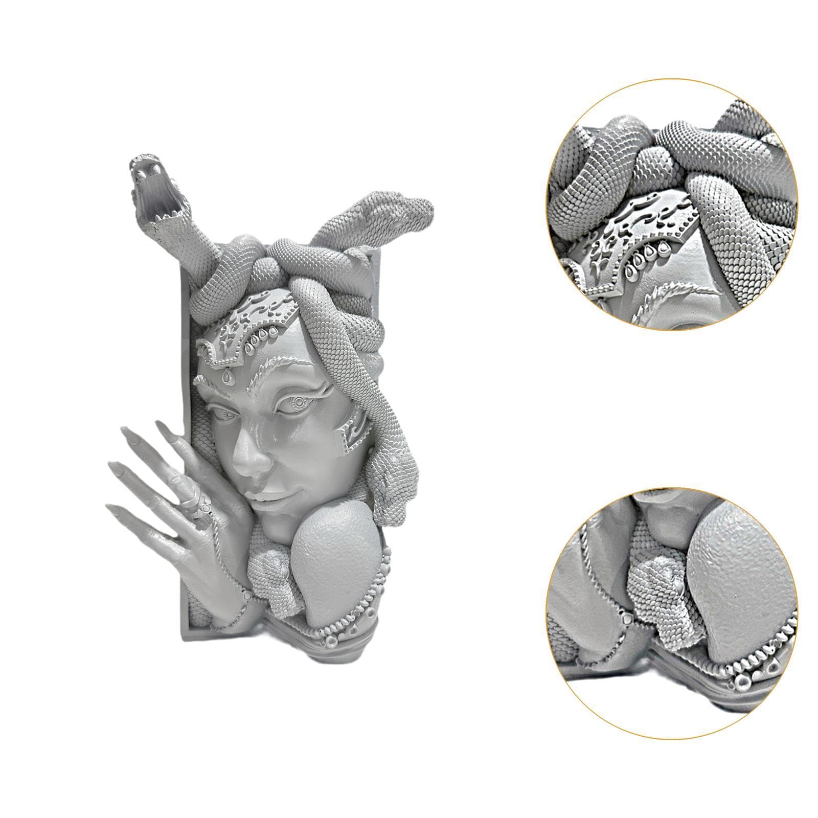 Sujetalibros Medusa Estatua Resina Tope de Libros Pesado Antideslizante Decoración de Escritorio Y Estantería Adecuado para Regalos Oficina Hogar, Gris