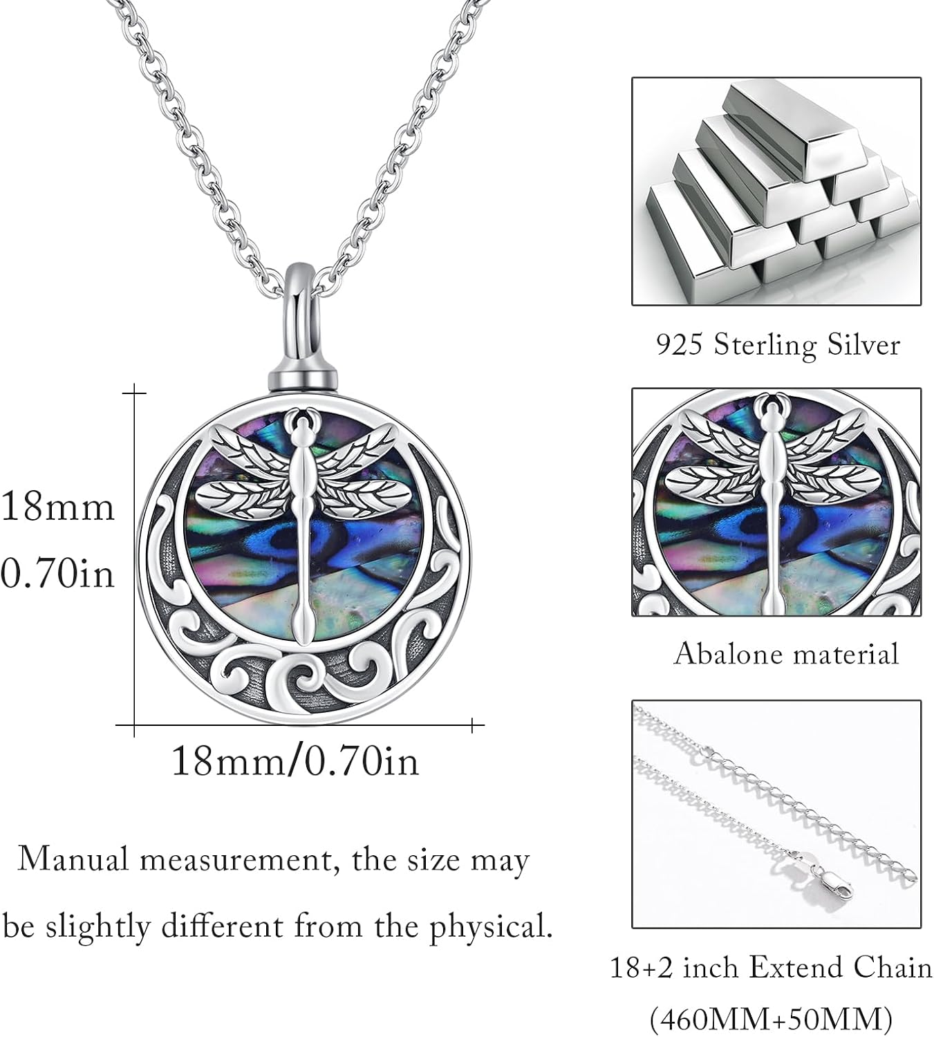 TUGHRA 925 Sterling Silver Dragonfly Cremation Jewelry for Ashes Locket Necklace Holds Pictures Memorial Keepsake Pendant Ashes Holder Photo Locket Gifts for Women Men