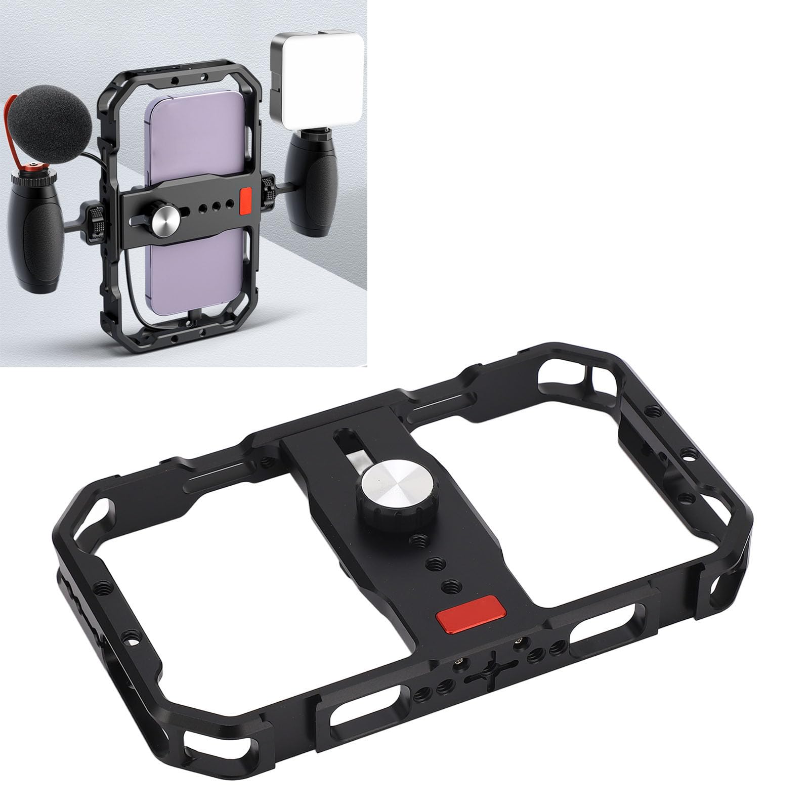 Goshyda Smartphone Video Rig, Aluminum Filmmaking Vlogging Case with Cold Shoe Mount, Cell Phone Handheld Stabilizer Rig for Video Recording, Handle not included