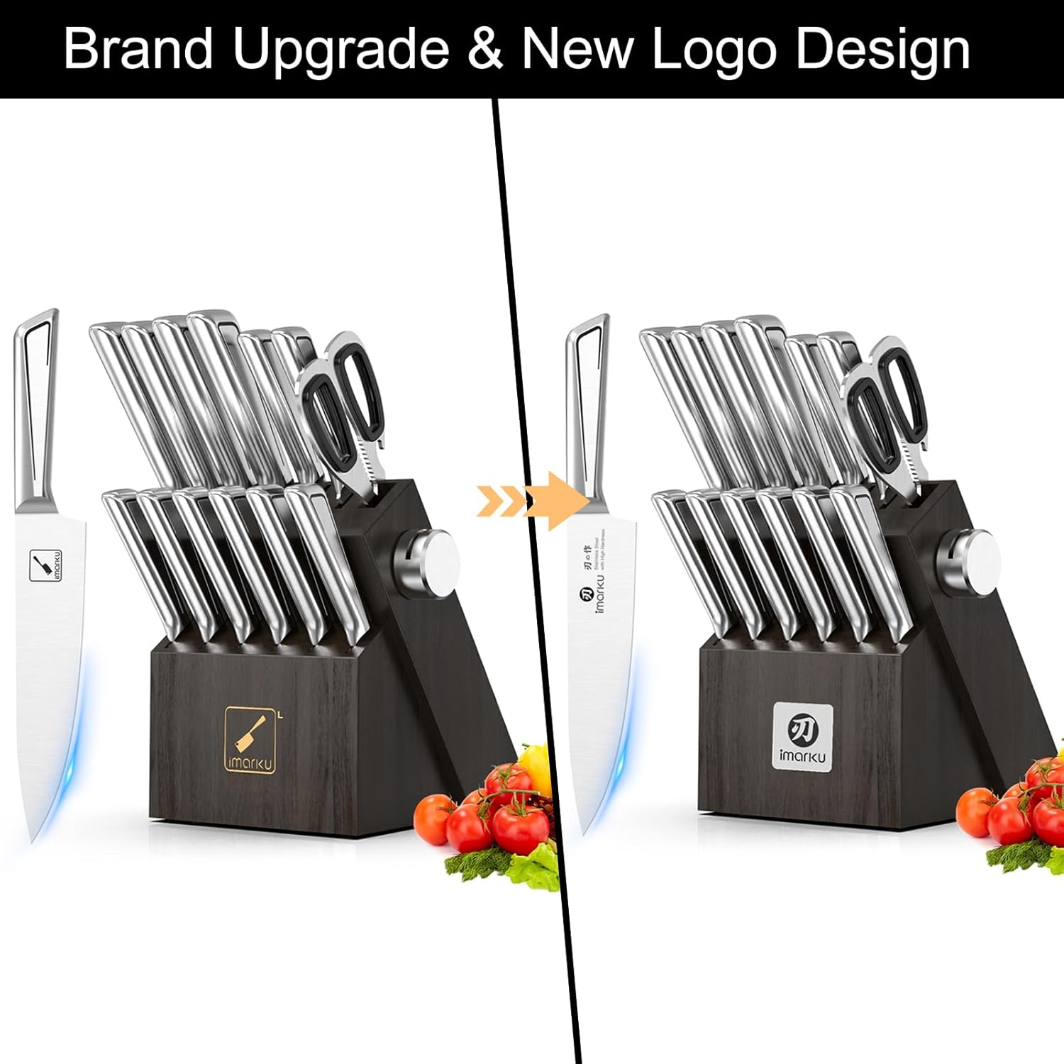 imarku Kitchen Knife Set with Block and Built-in Sharpener, Japanese Stainless Steel 14-Piece Knife Set with Utility Knife, Dishwasher Safe, Non-Slip Ergonomic Handles, Essential Gift for Home Cooks - Image 2