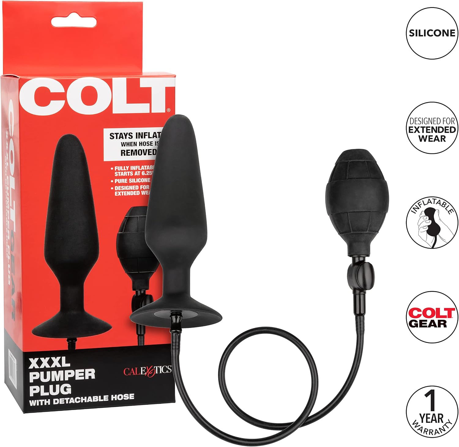 CalExotics COLT XXXL Pumper Plug with Detachable Hose, 6.25 Inch Silicone Inflatable Anal Plug Black SE-6869-25-3