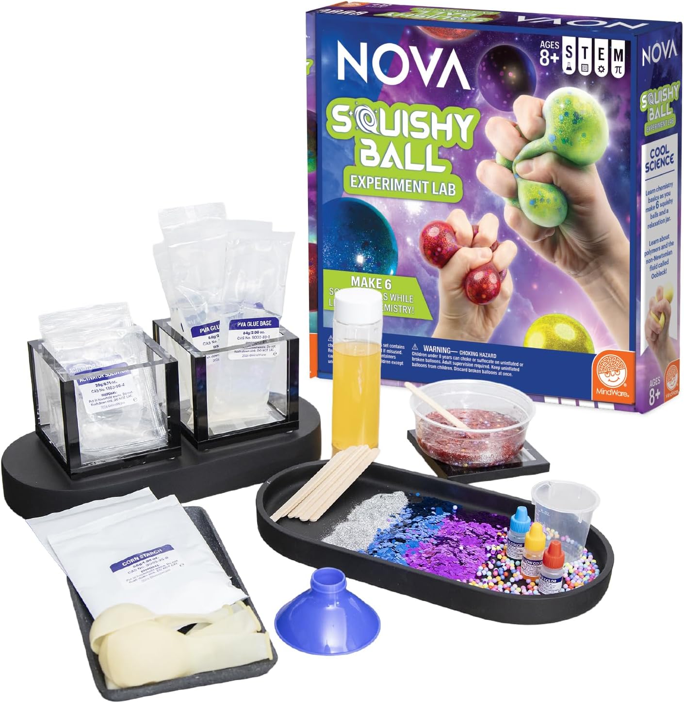 NOVA Squishy Ball Lab by MindWare – Make Your Own Slime & Oobleck Stress Balls, Explore Polymers & Non-Newtonian Fluids, Hands-On STEM Chemistry Kit for Kids, Ages 8+