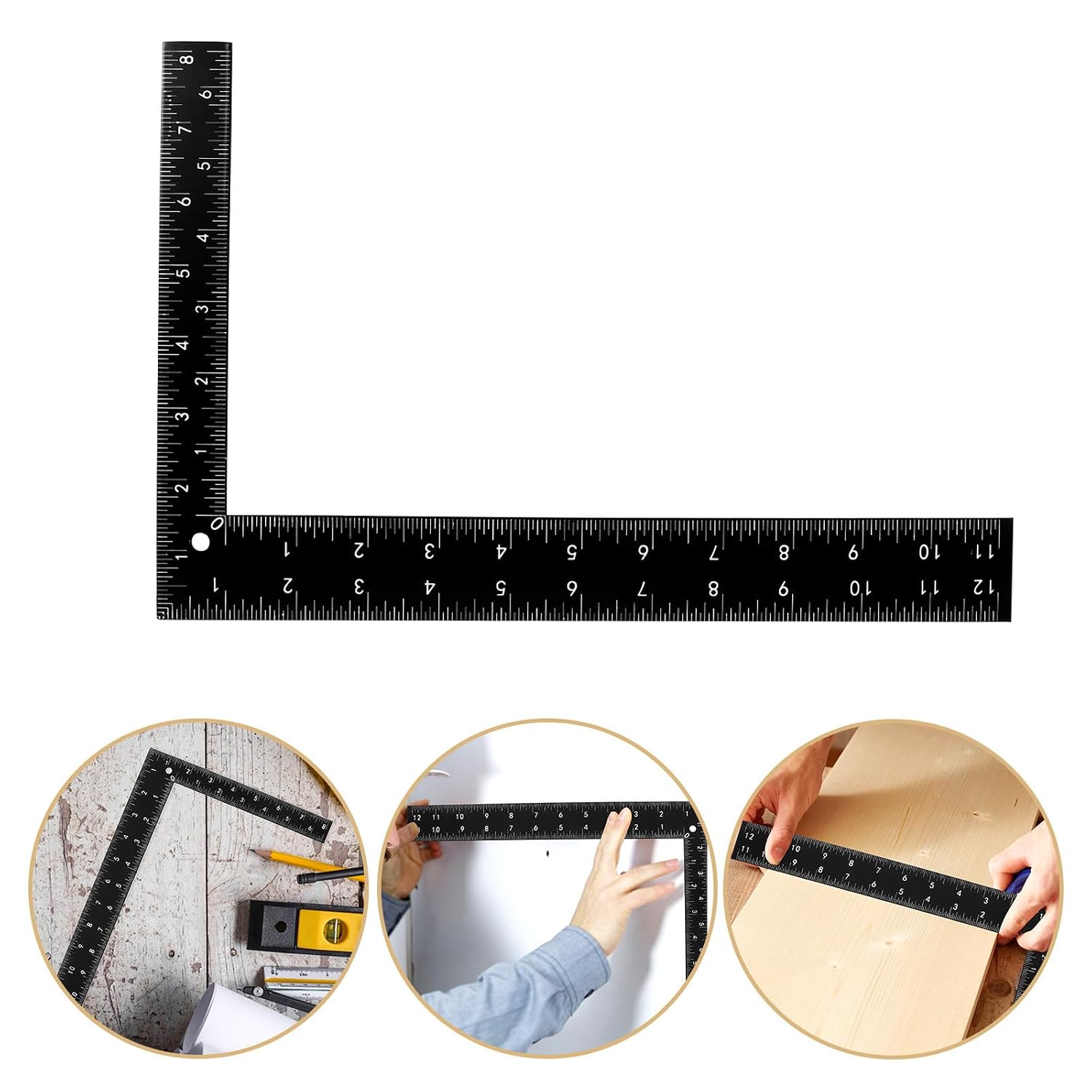 Carpentry Square Steel Angle Ruler L-Shaped Framing Square Measuring Layout Tool for Woodworking Construction with Black Finish