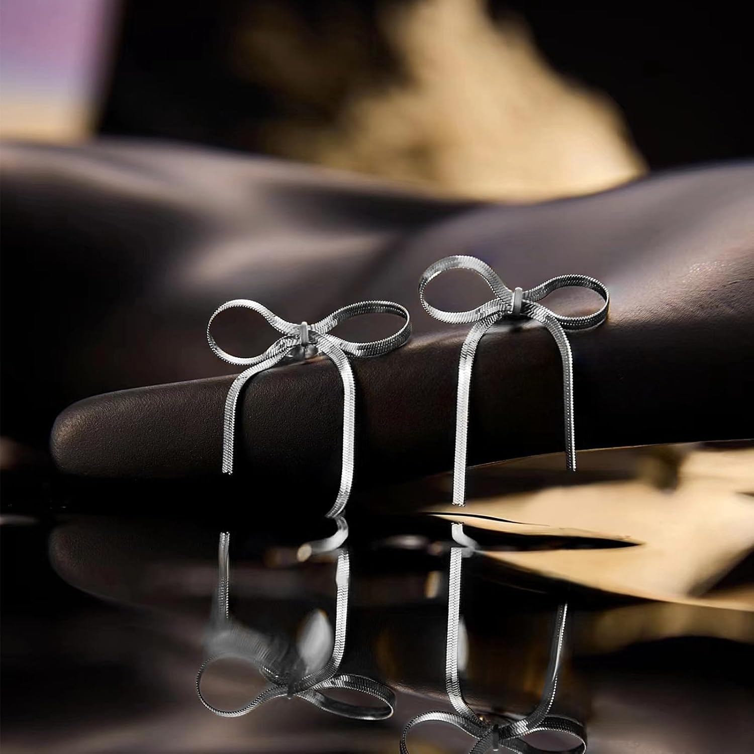 Silver Bow Drop Earrings for Women Tassel Chain Bow Earrings Ribbon Bowknot Dangle Earrings Jewelry Gifts - Image 2