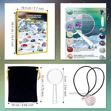 Gemstone Advent Calendar 2026 for Kids with 24 Days Christmas Countdown, Grystals & Natural Rock Stones & Minerals for Exploring, Learning, Collection, Xmas Gift for Girls Boys Geology Enthusiasts