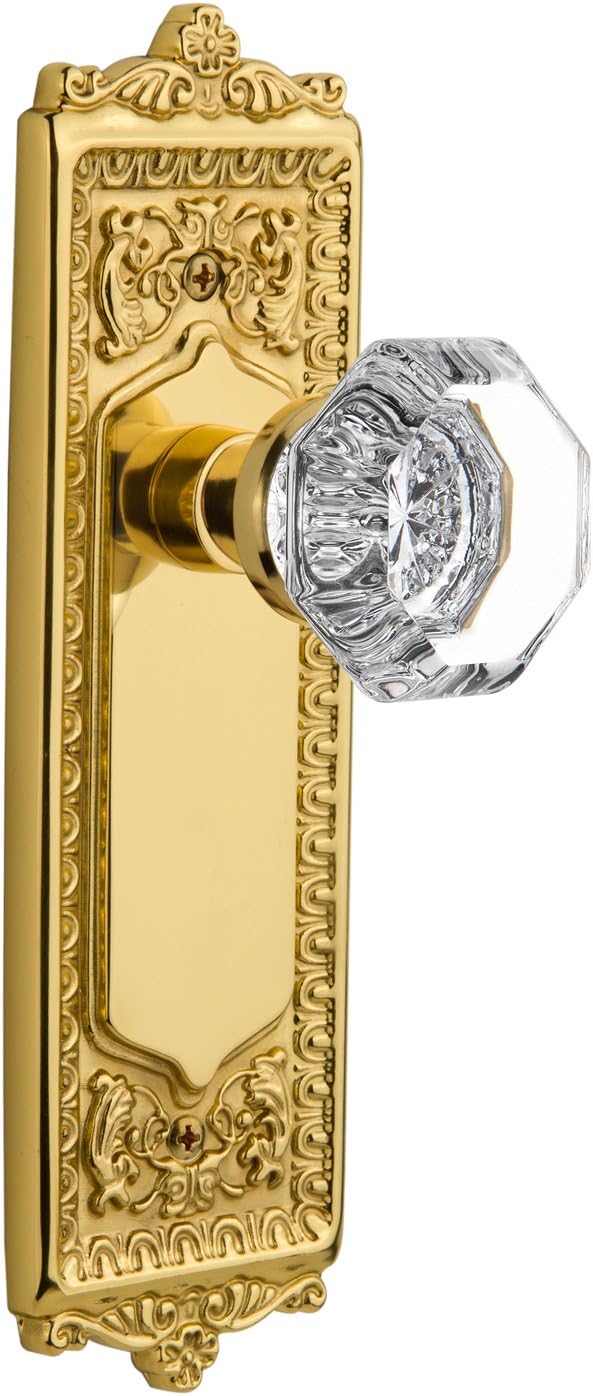 Nostalgic Warehouse Egg and Dart Plate with Waldorf Crystal Knob, Privacy - 2.375", Unlacquered Brass