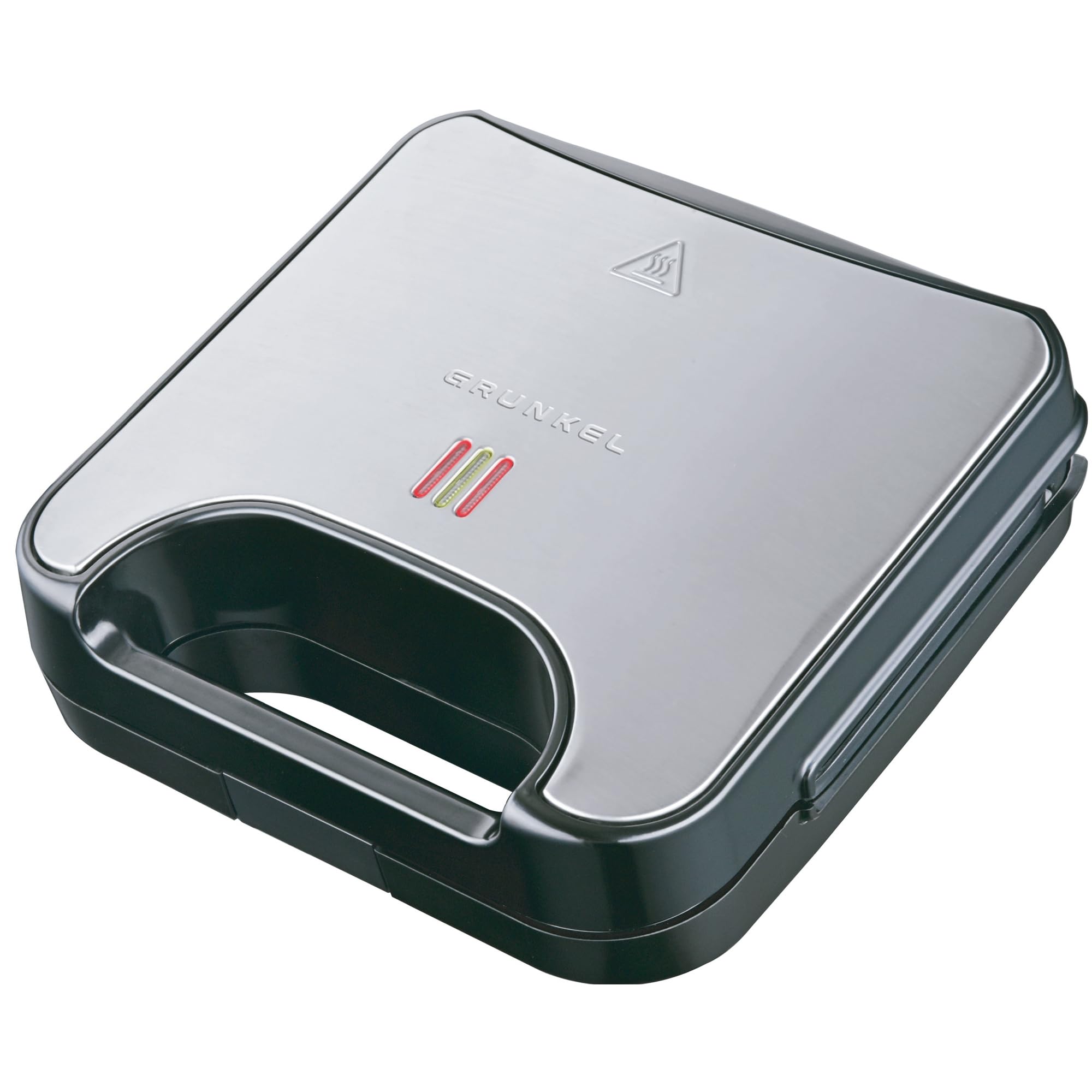 Grunkel - Sandwichera con Grill para 2 sandwiches con corte. Superficie antideslizante y antiadherente de 750W de potencia y tacto frío (Corte Cuadrado Blanca) (Negro, Grill)