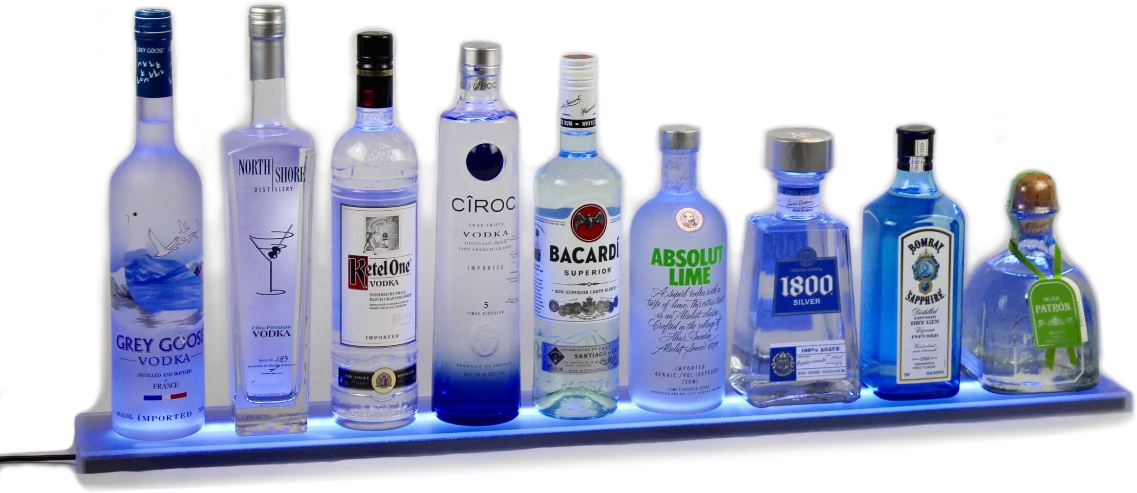 Armana Productions 4 Foot Wall Mount LED Liquor Shelf - Made in The USA - Includes Wireless Remote Control, Wall Brackets and Hardware, and UL Listed Power Supply (48" L x 4.5" Deep x .75" Thick)