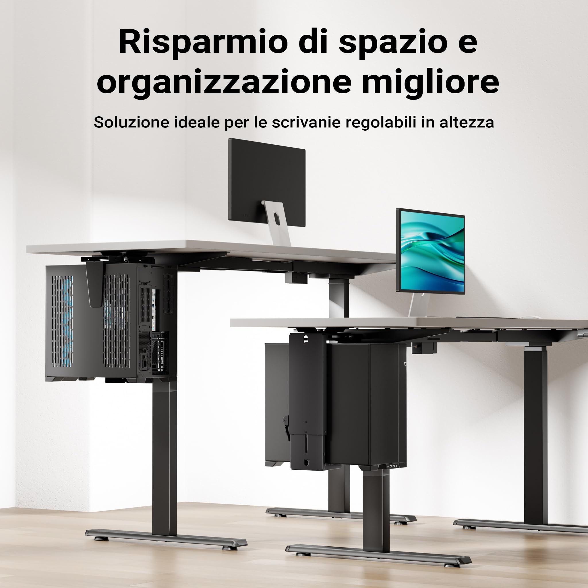 Toboli Wiltec Supporto PC fisso Porta case sotto scrivania, max 10 kg, regolabile e girevole a 360°